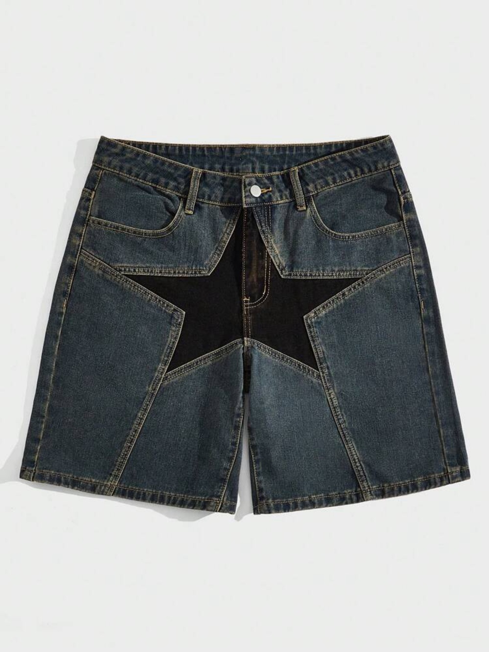 ROMWE Men's Blue Denim Jean shorts with Black Star Panel - size 28